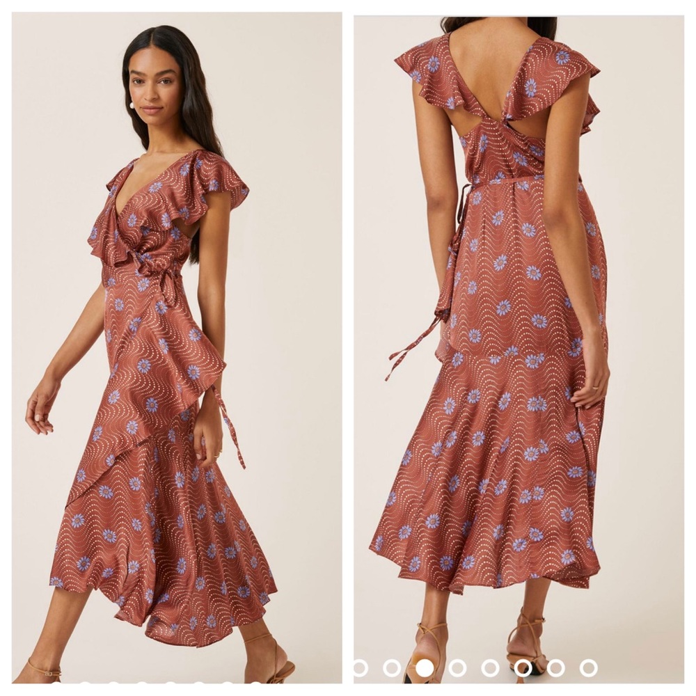 ANTHROPOLOGIE RUFFLE SLEEVE PRINTED WRAP MAXI DRESS Size Medium
